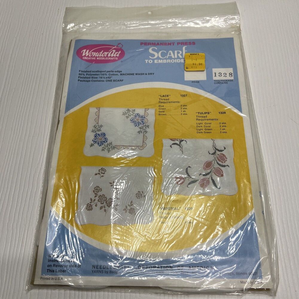 Vintage ︱Wonder Art Creative Needlecraft ︱#1328 ︱ Scarf to Embroider ︱New in Pkg